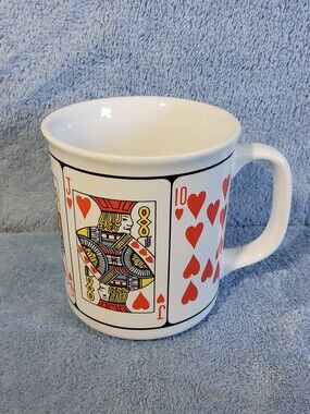 Vintage Jobar Intl Royal Flush Hearts Ceramic Coffee Mug Poker Playing Cards
